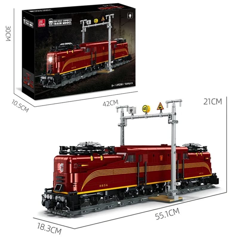 Blocs de construction de train express vintage 1444 pièces, véhicule ferroviaire créatif avec éclair