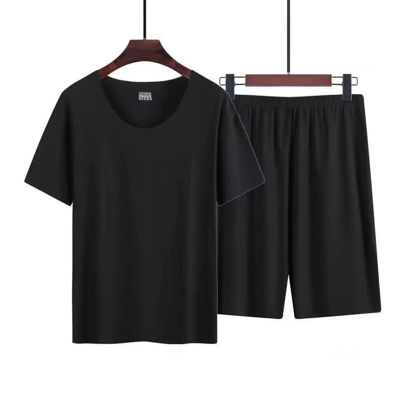 Pyjama deux pièces en soie glacée pour hommes, pyjama d'été fin en Modal à manches courtes, vêtement