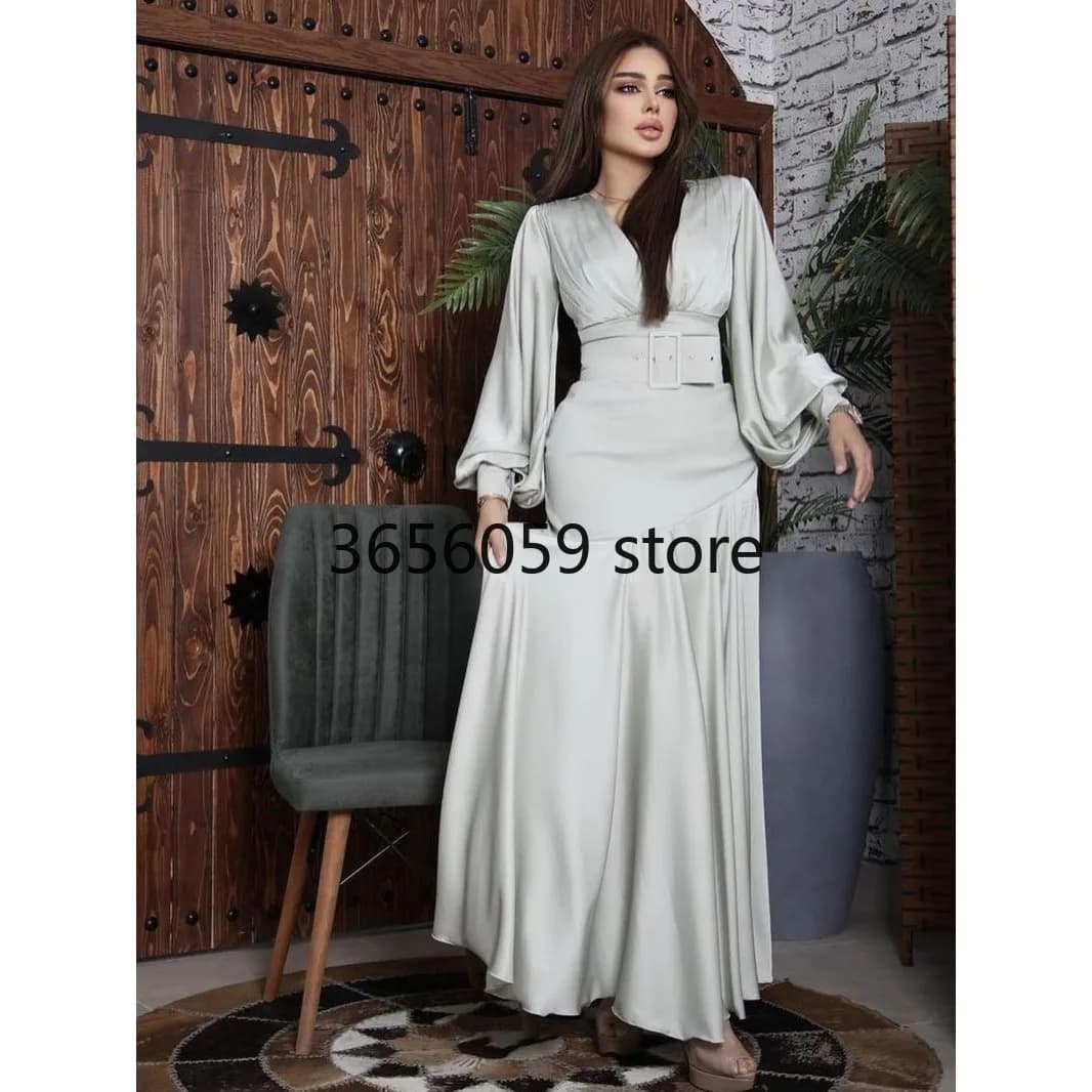 Robe de soirée romantique en Satin pour femmes, grande balançoire, avec ceinture, élégante, col en V