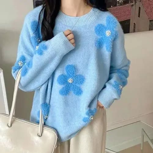 Pull moelleux en automne et en hiver 2025 avec un nouveau design de style élégant avec des fleurs pe