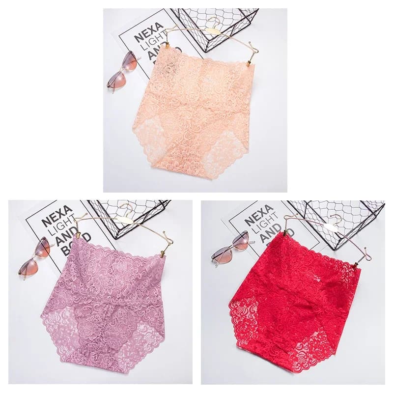 3 pièces/lot grande taille femmes Sexy dentelle taille haute culottes sous-vêtements femme respirant
