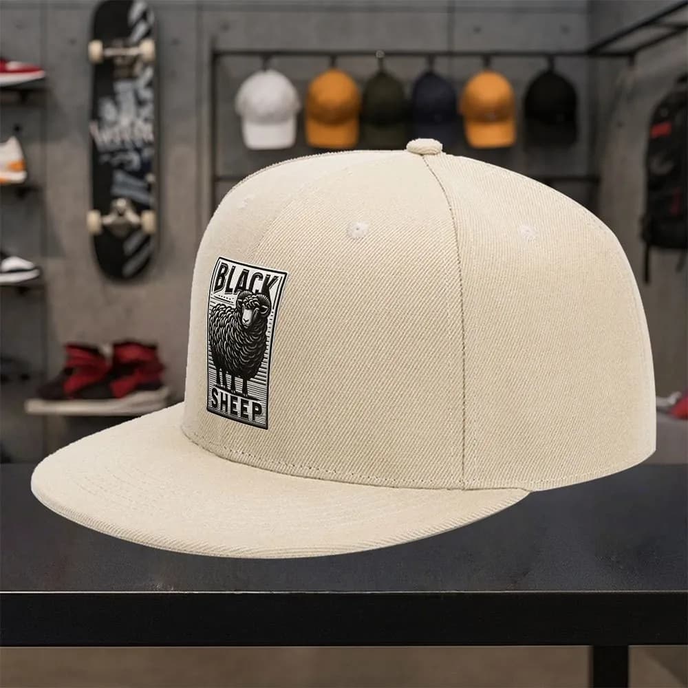 Casquette Snapback à motif Black Sheep, réglable, en polyester, à visière plate, pour un style stree