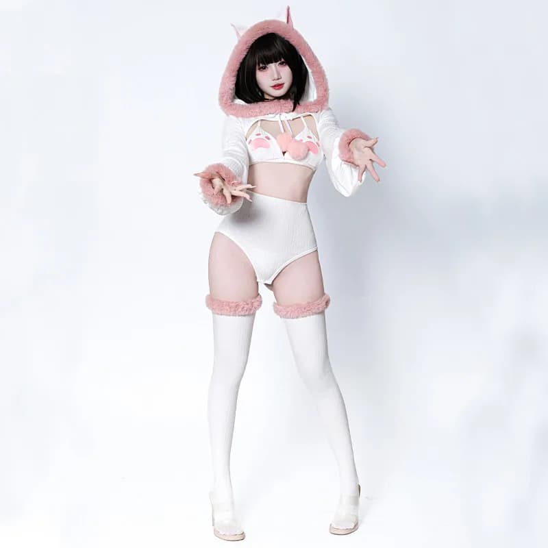 Ensemble bikini style japonais original et mignon, avec queue détachable et oreilles de chat moelleu