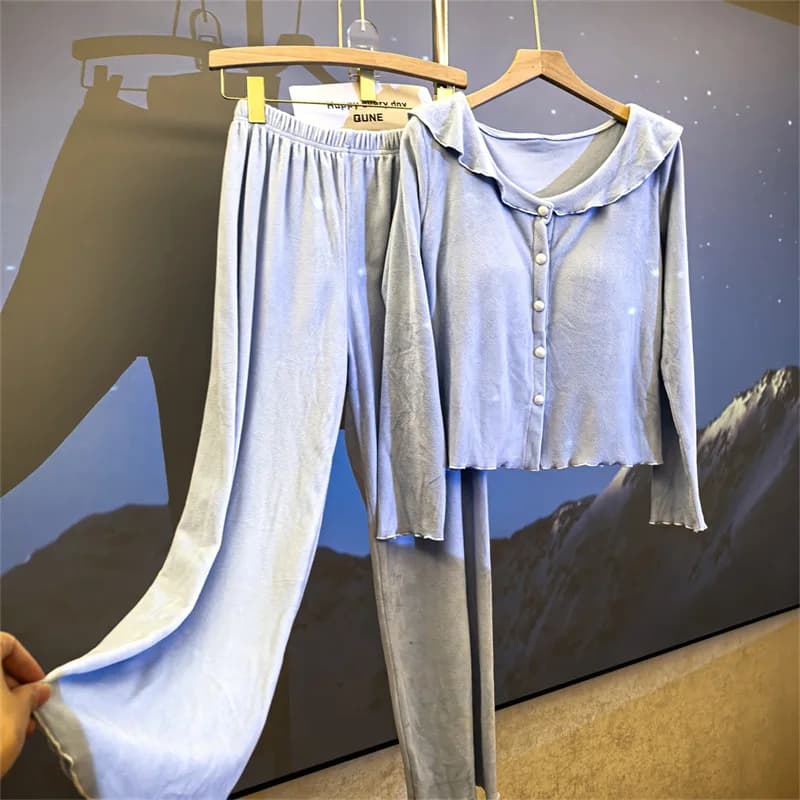 Island velours femmes pyjamas chaud épais vêtements de nuit maison costume polaire tenue de nuit Fem