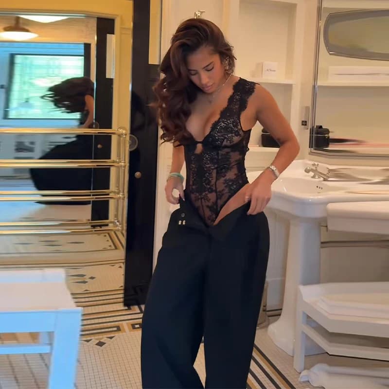 Robe élégante pour femme avec ceinture en dentelle et patchwork, sexy, à manches courtes, col en V, 