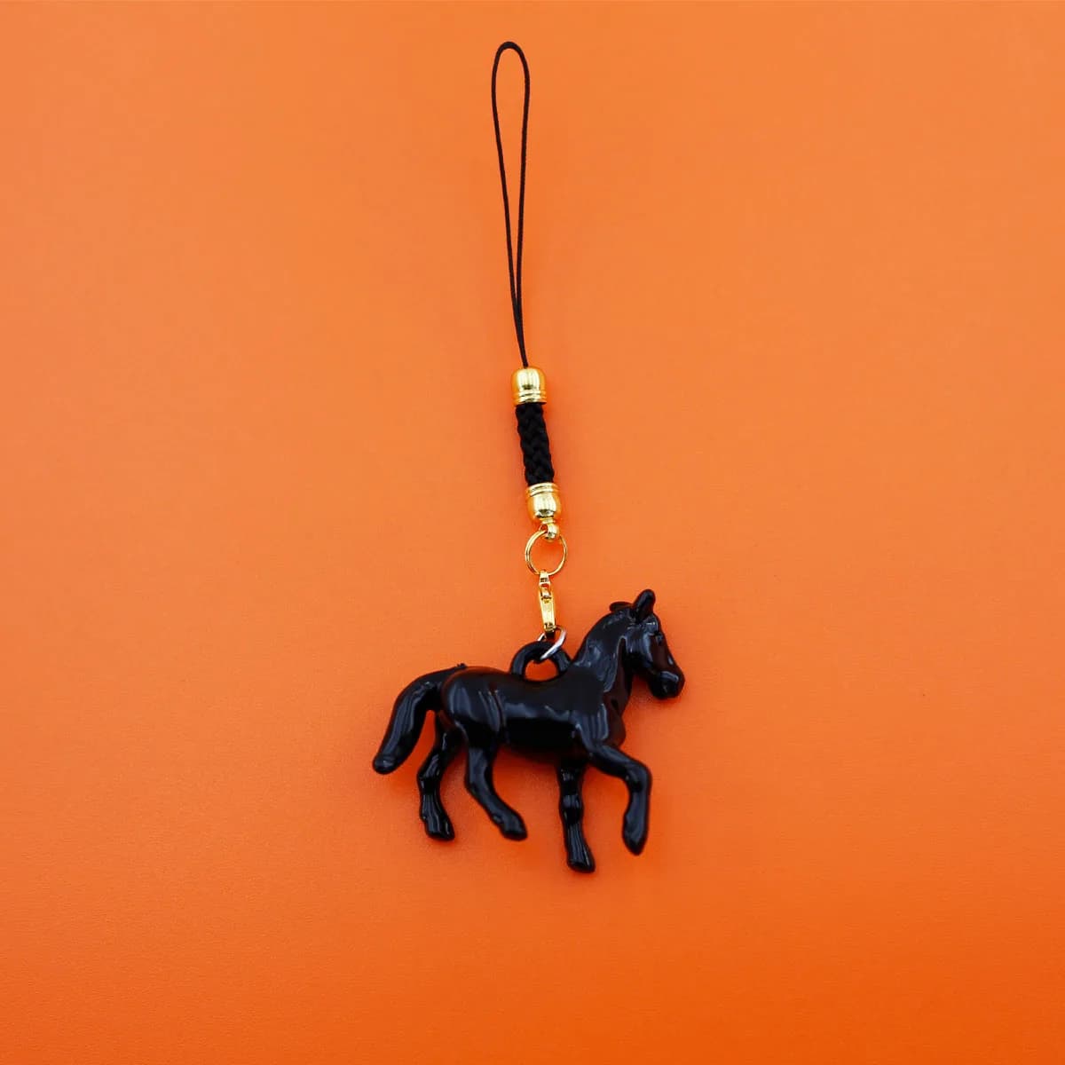 1 pièce de pendentif pour téléphone portable motif cheval noir et cheval blanc, cordon de suspension