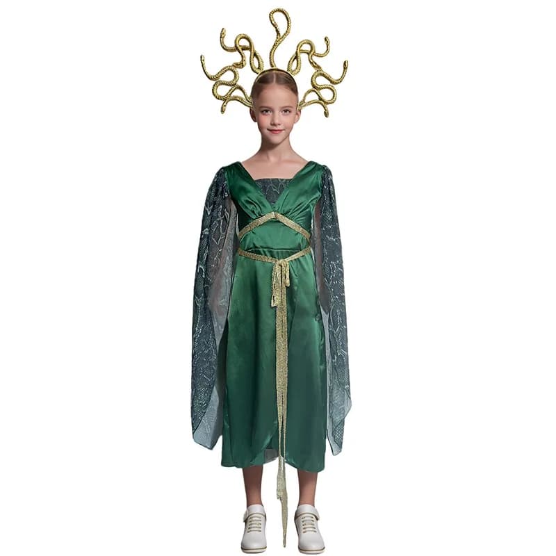 Costume de Cosplay Gorgon grec, robe à motifs serpent avec couvre-chef doré, Costume de spectacle su