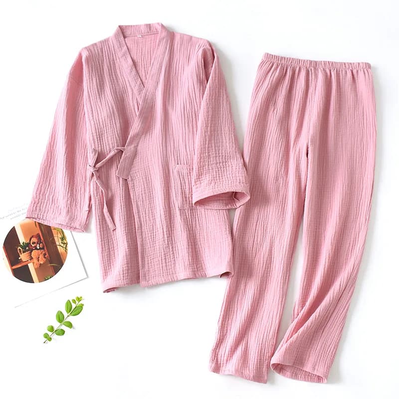 Hommes et femmes 100% coton pyjamas grande taille peignoirs amples col en v Kimono Pijama Mujer troi