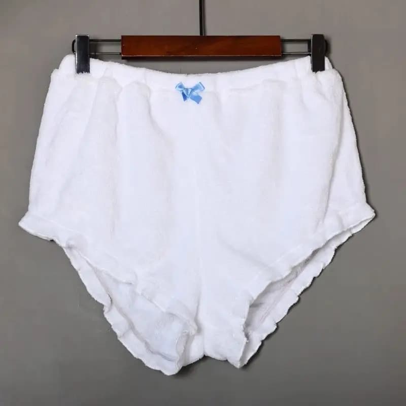 Culottes épaisses et chaudes en flanelle blanche, taille élastique, toucher doux, avec nœud, légères