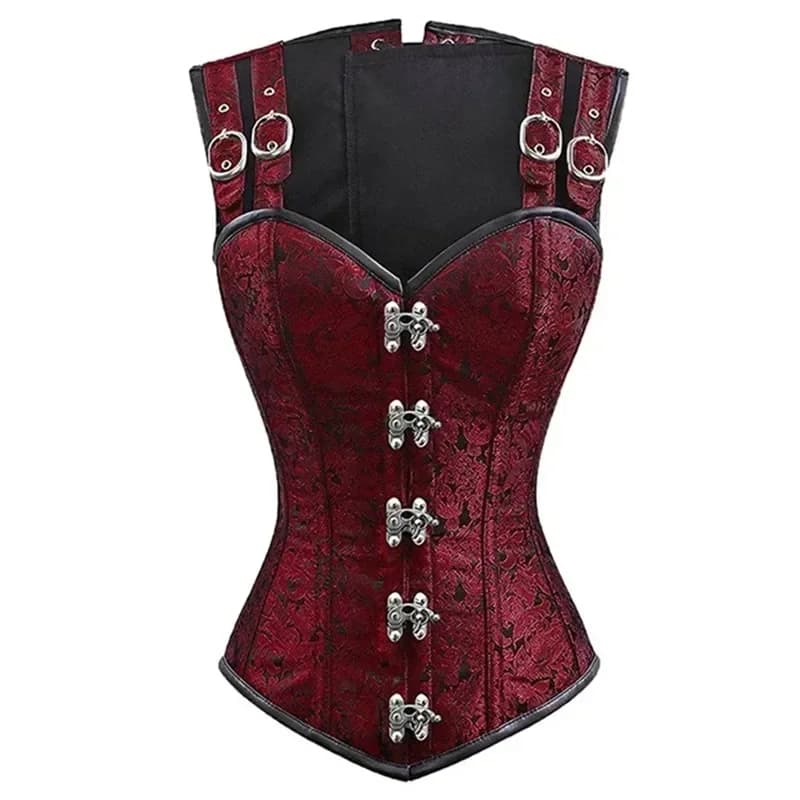 Corset Steampunk avec Bretelles Initiées pour Femme, Bustier Overbust, Jacquard Floral, Gothique, Ha
