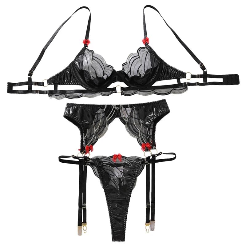 Ensemble de lingerie sexy pour femme, soutien-gorge noir à armatures, broderie géométrique, porte-ja