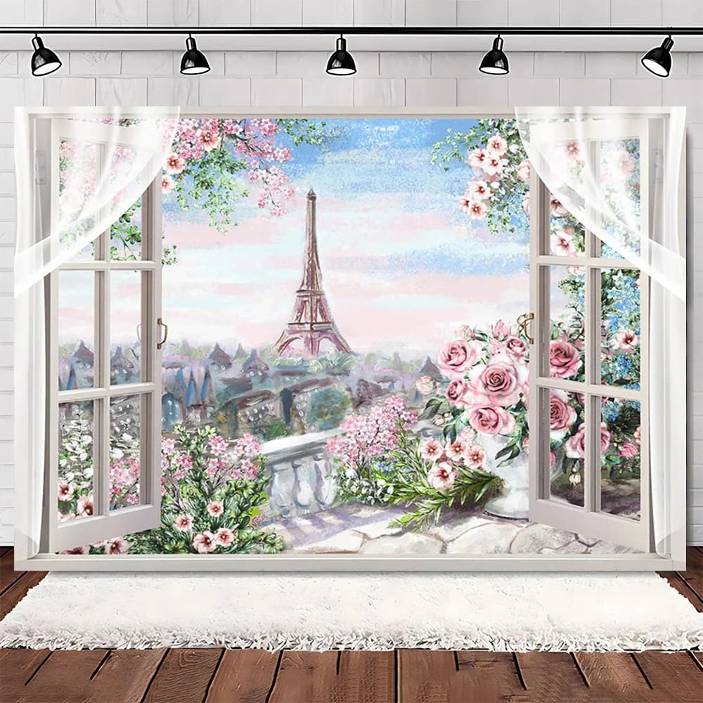 France Paris Tour Eiffel Photo fond rose fleur Roses Ooh La La noir blanc rayures fille dame fête d'