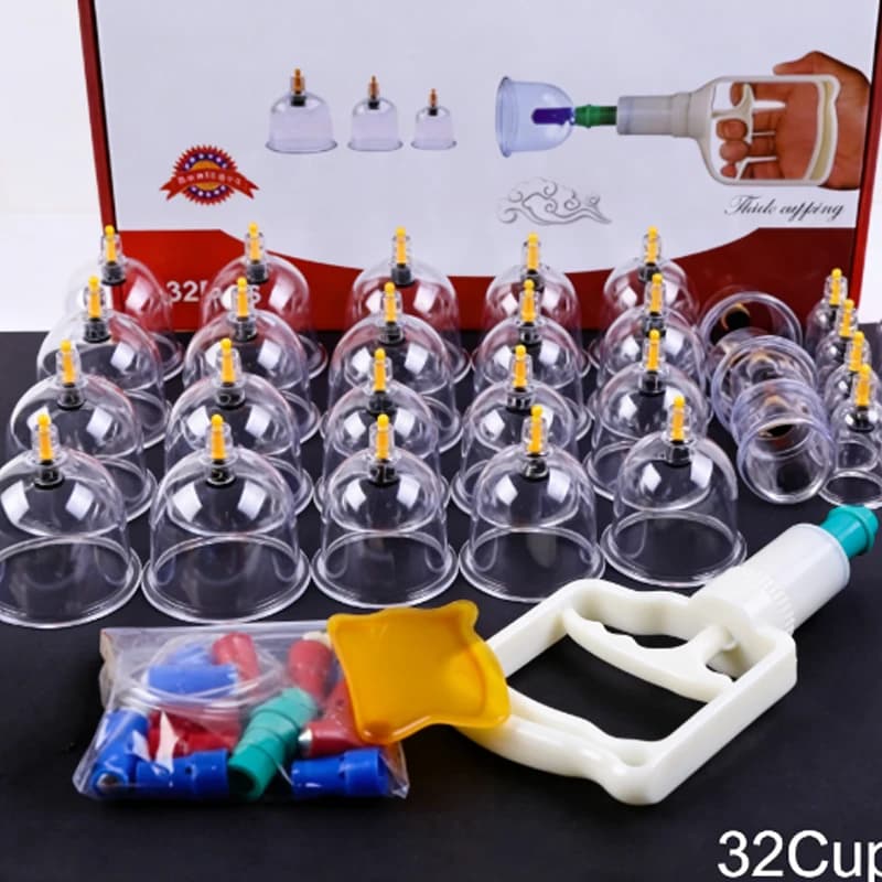 32 pièces – Kit professionnel de ventouses de massage corporel – Ventouses en plastique avec pompe à