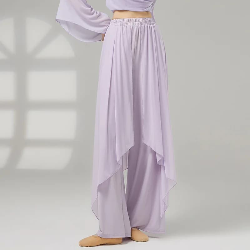 Jupe-culotte d'entraînement de danse classique pour femmes, pantalon fluide à 2 couches à jambes lar