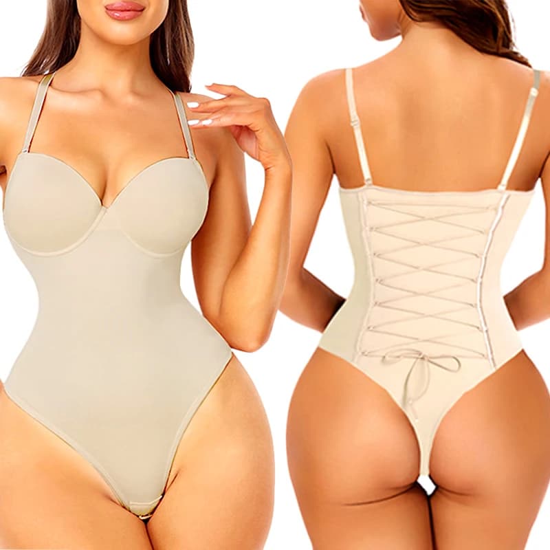 Body gainant intégral de soirée, lingerie sexy avec soutien-gorge à décolleté plongeant et laçage, s