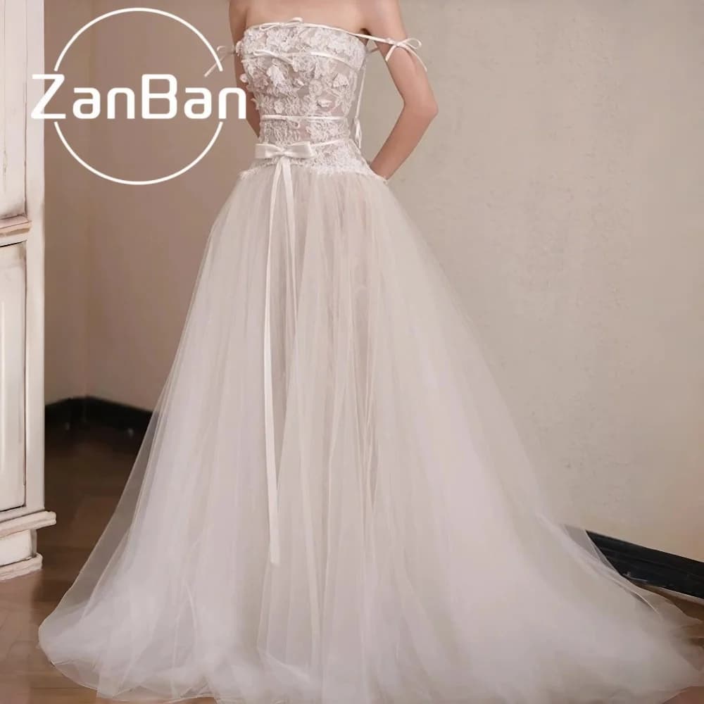 Robes de mariée ZanBan illusion avec ceinture en dentelle, style coréen, pour séance photo, robes de