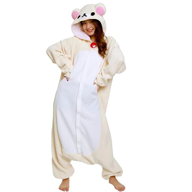 Pyjama combinaison adulte motif ours détendu, personnages de dessins animés japonais mignons, pyjama