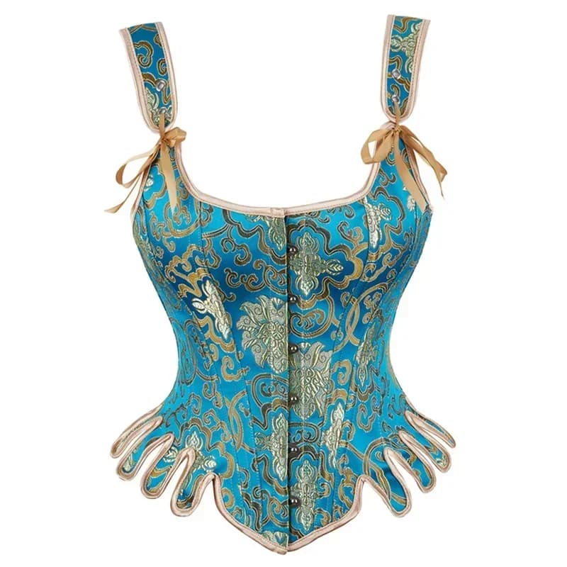 Top Corset bleu brodé Vintage avec sangle devrait pour femmes, Bustier gothique Sexy, Renaissance, s