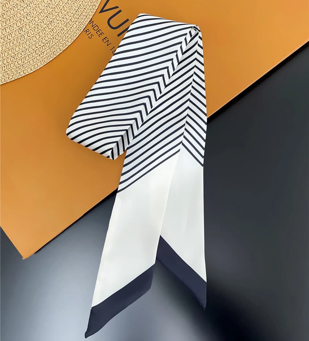 Écharpe à Rayures Noires et Blanches pour Femme, Foulard de Sac, Accessoires pour Cheveux, Bande de 