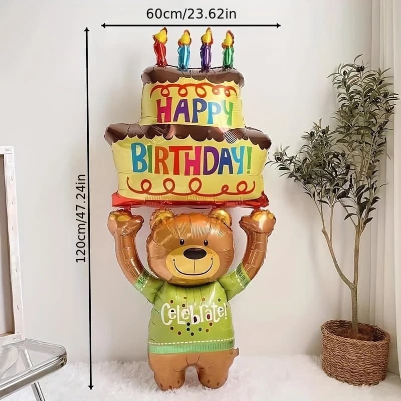 Un ballon ours en peluche tenant une gâteau est parfait pour les célébrations d'anniversaire et les 