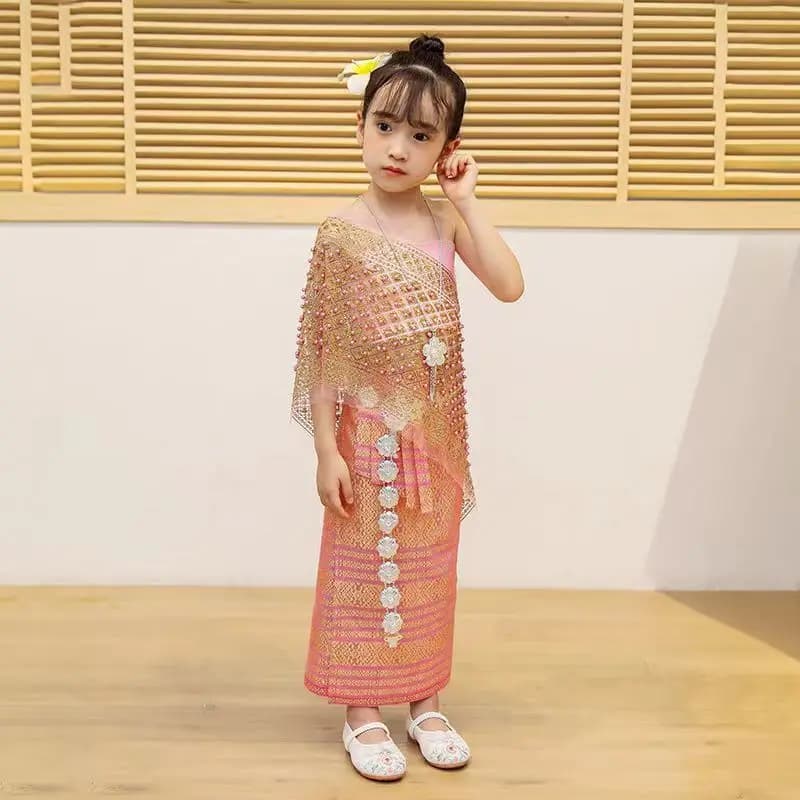 2026 Vêtements de festival traditionnel thaïlandais pour filles, robe de mariée en fil doré, tenue d