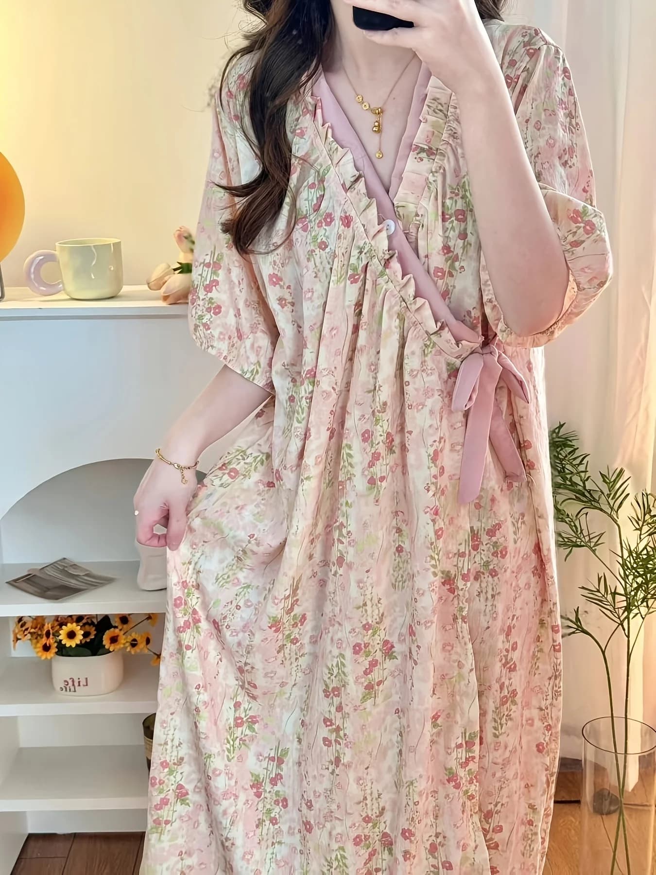 Vêtements de nuit doux pour filles de style japonais, pyjamas décontractés à fleurs à manches courte