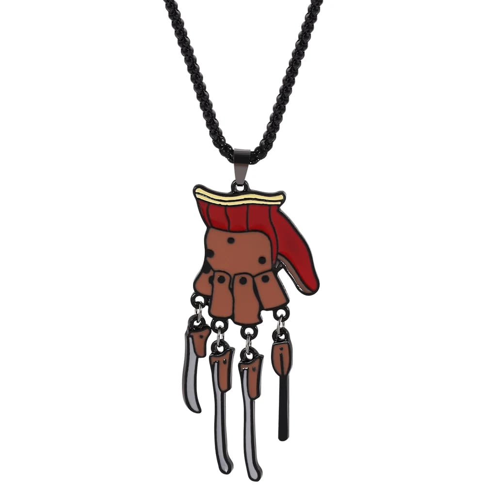 Collier en émail métallique Freddy Krueger avec gant – Bijou fantaisie sur le thème des films d'horr
