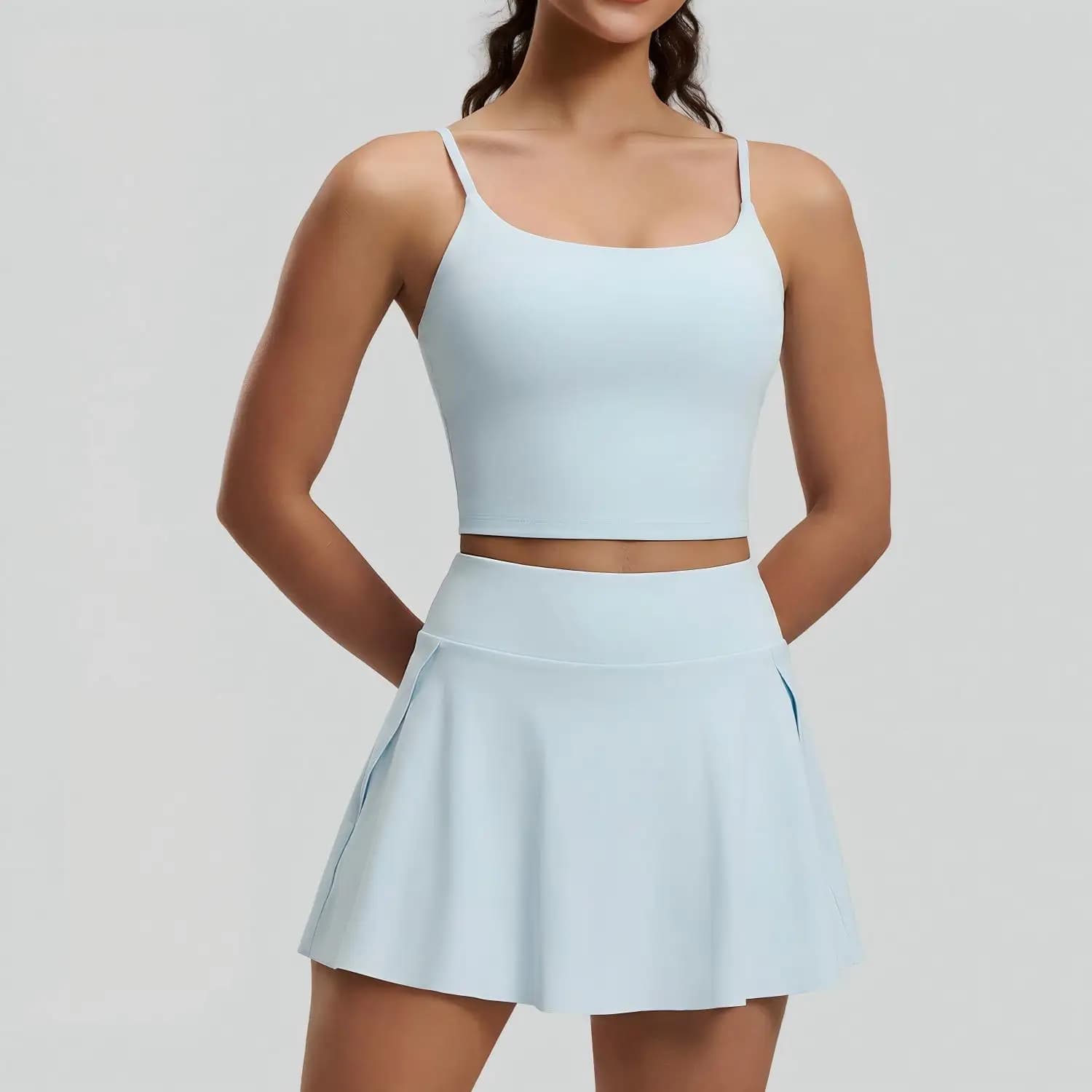 Ensemble de yoga pour femme effet seconde peau, tenue de sport avec débardeur dos élégant et coussin