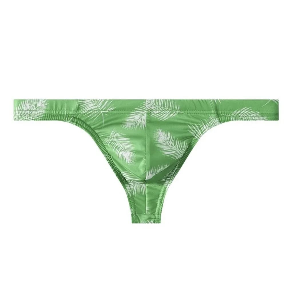 Lingerie pour hommes en soie glacée, string taille basse à imprimé plumes, slip sans couture, maillo