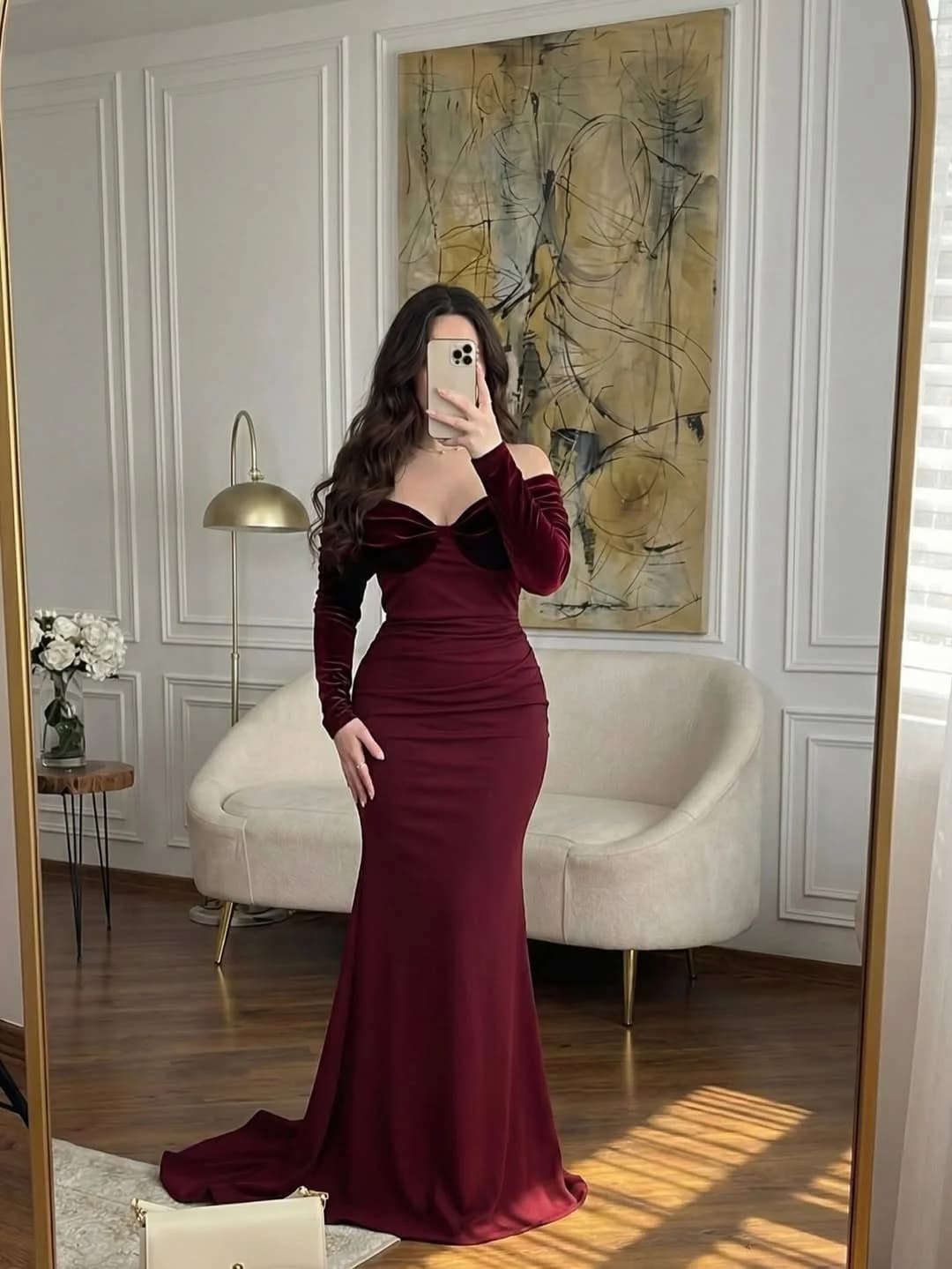 Nuit arabe luxueux Claret sirène femmes robes de soirée robes de bal longueur au sol Sexy simplement