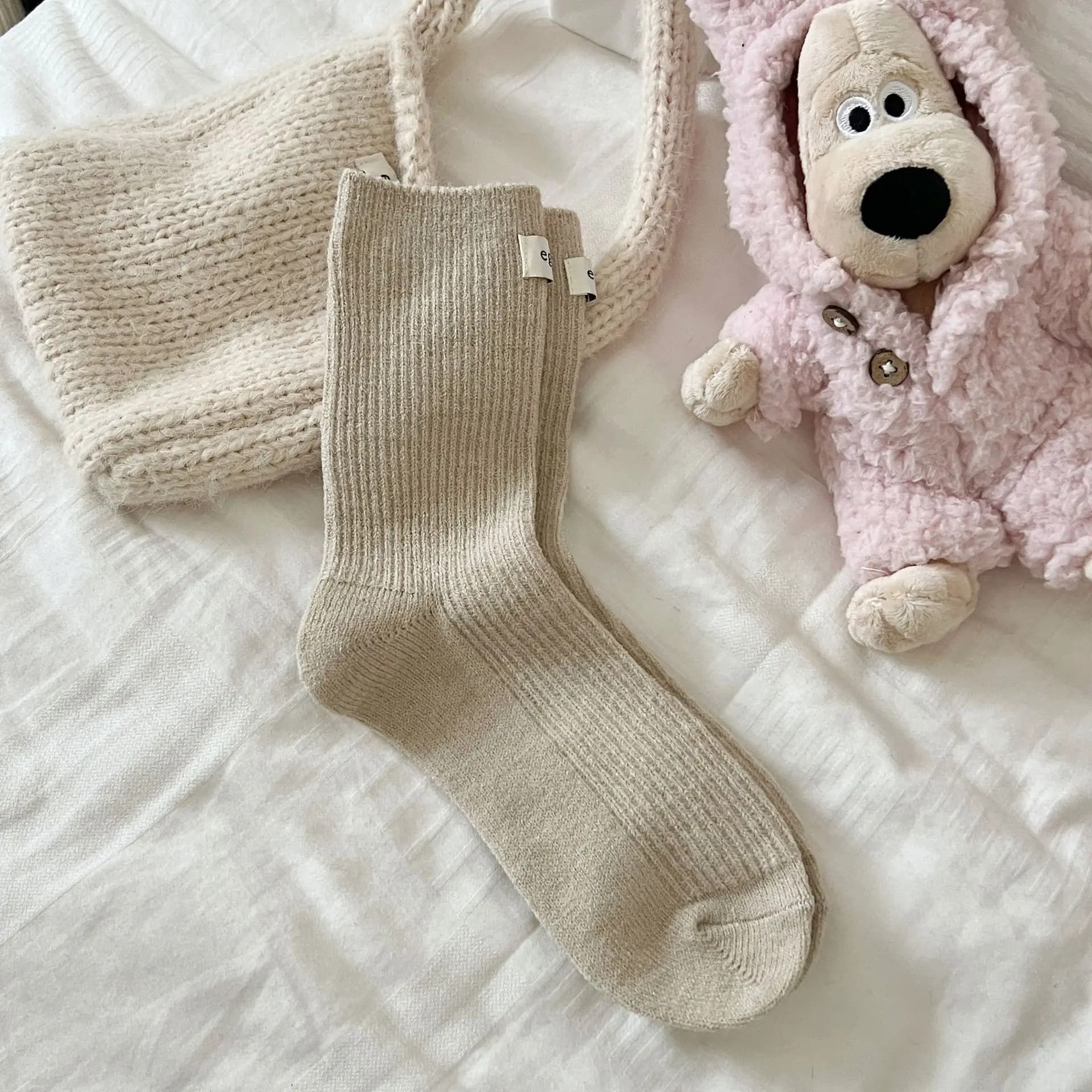 Chaussettes mi-mollet pour femme, automne-hiver, douces, élégantes, unies ou rayées, confortables, e