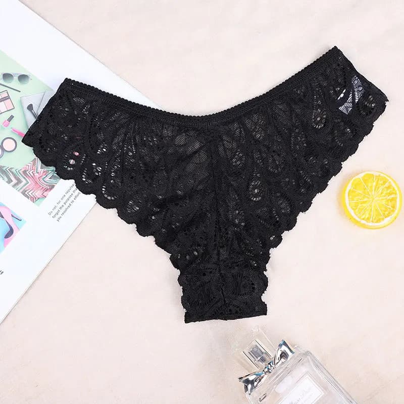 Culotte Sexy en Dentelle Transparente pour Femme, Sous-Vêtement Solide, Intime