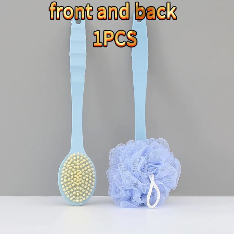 Brosse de bain confortable double face avec boule de bain, brosse de bain deux-en-un à long manche, 