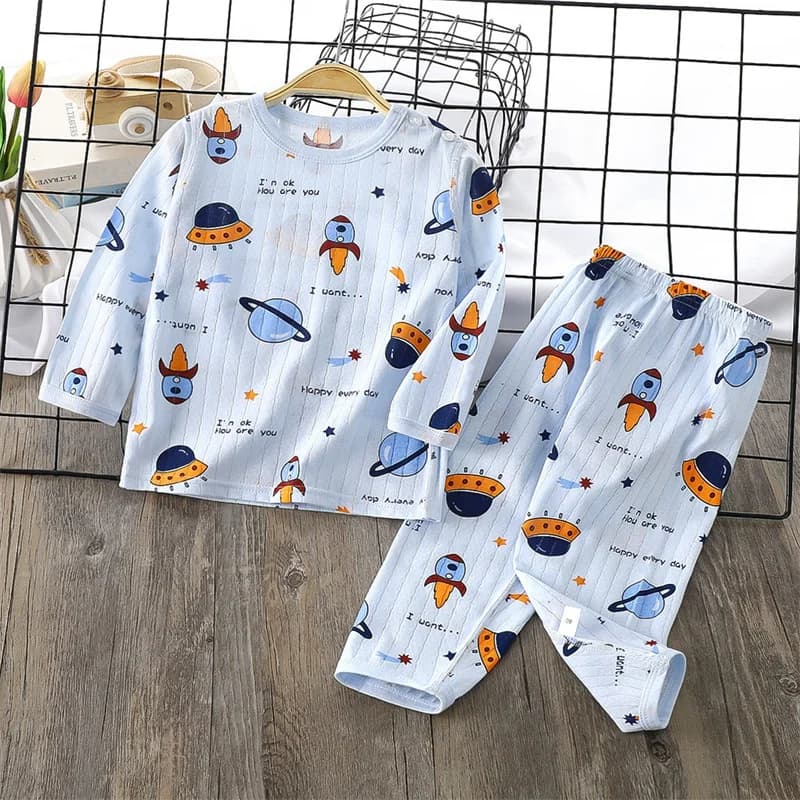 Ensemble de pyjama 2 pièces en coton doux pour enfants, vêtements de nuit respirants, manches longue