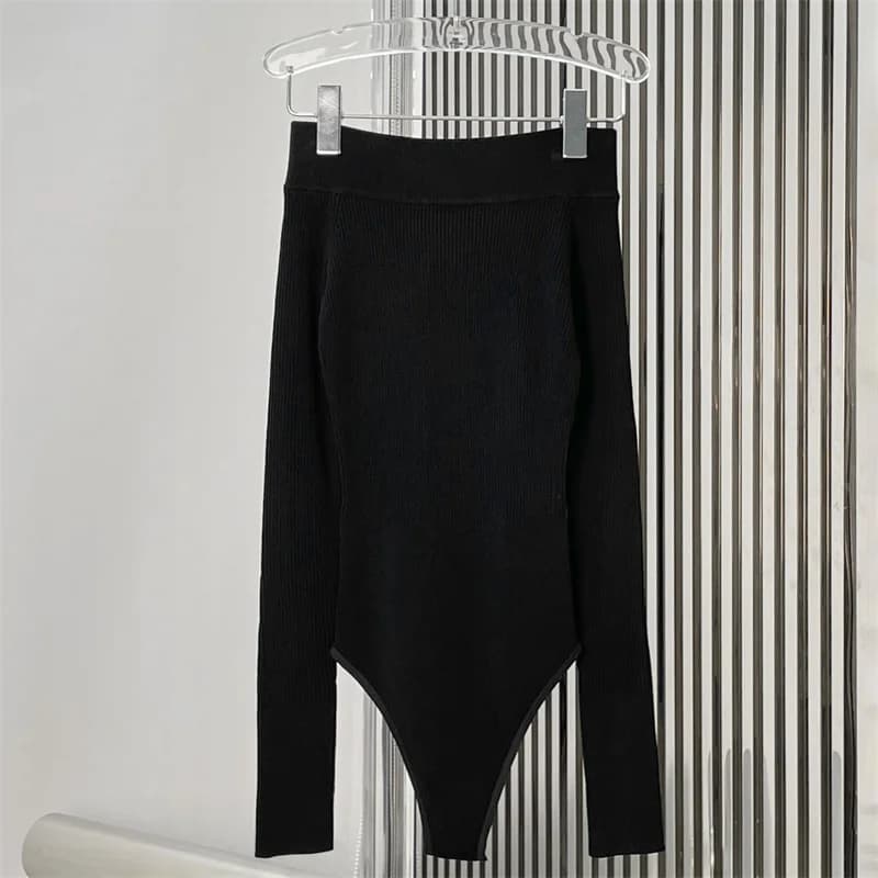 Body femme 2026 Nouvelle collection été – Haut moulant à manches longues et épaule unique en maille