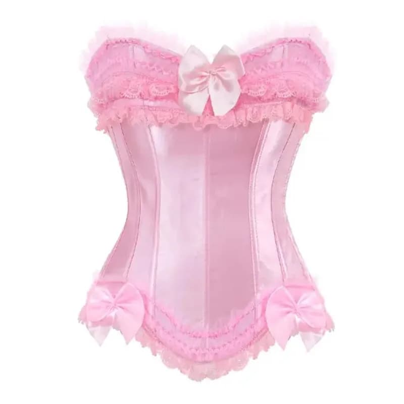Corsets et Bustiers roses pour femmes, Vintage, dentelle, nœud à volants, haut Bustier rose, Basques