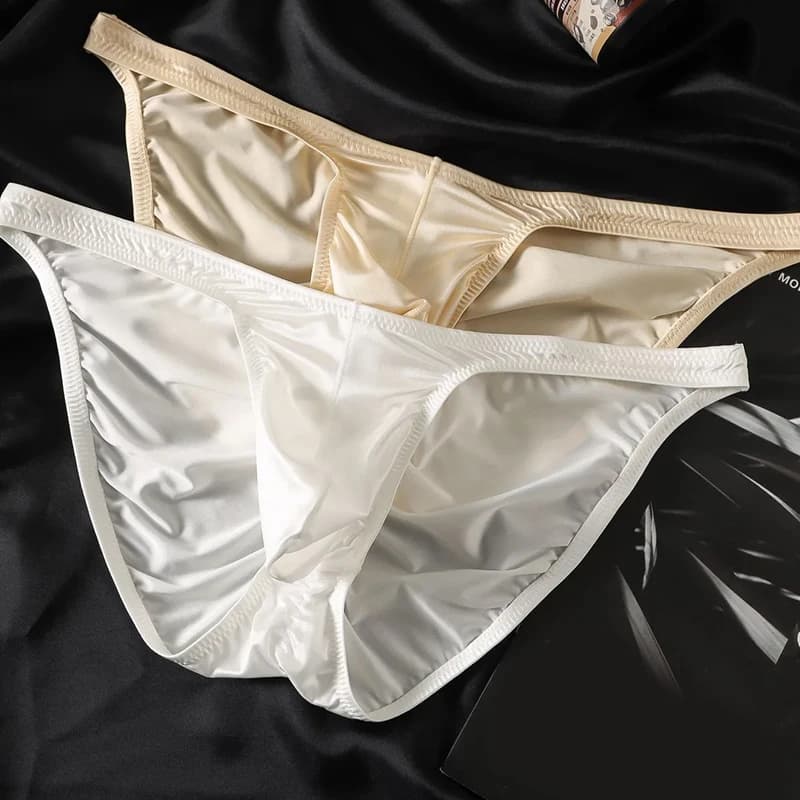Culottes sexy pour hommes, sous-vêtements en satin brillant, taille basse, poche U convexe, coupe aj
