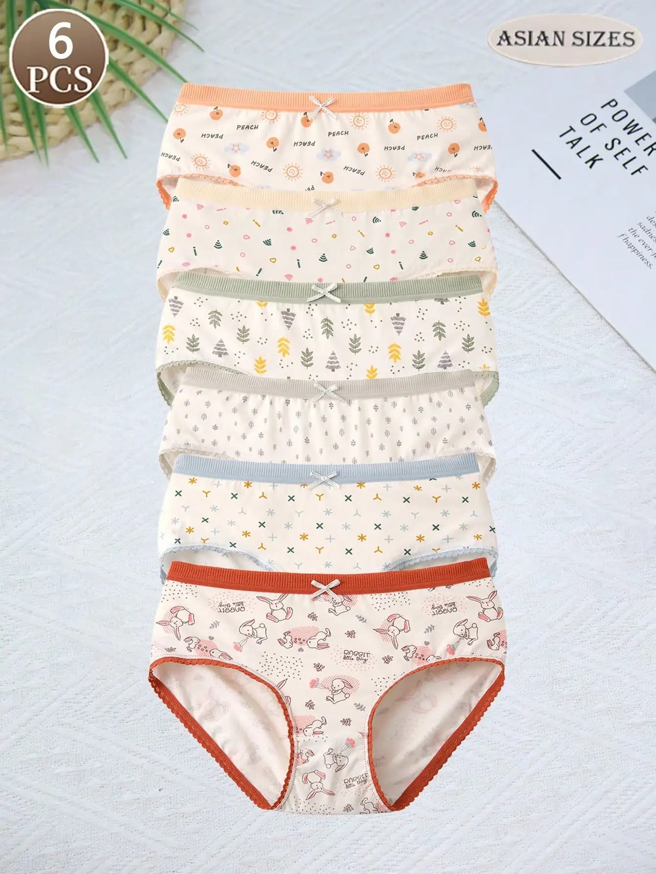 Lot de 6 culottes en coton imprimées mignonnes pour femmes, culottes confortables sans couture à tai