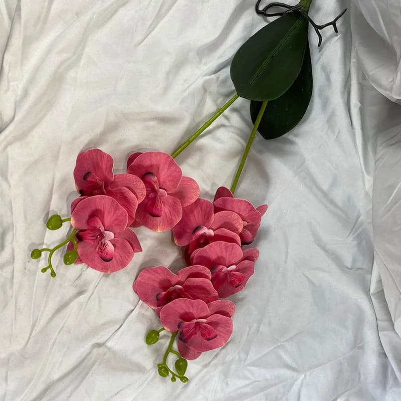 Orchidée papillon avec feuille, 2 branches/paquet, fleur artificielle, fausse fleur au toucher réel,