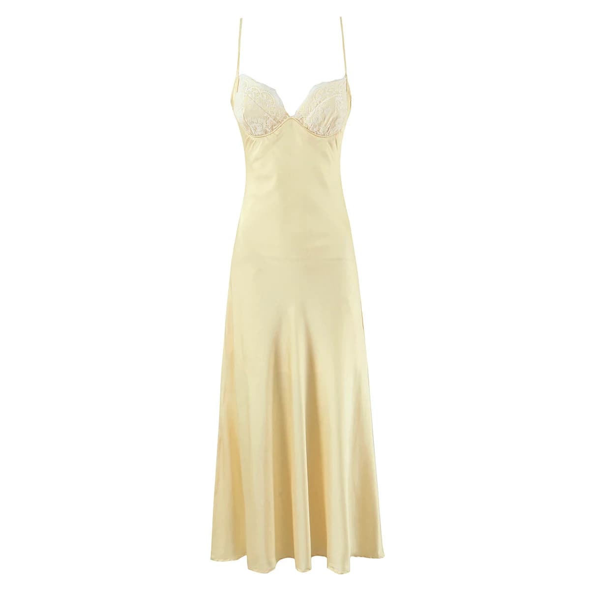 YENKYE Satin jaune fronde Sexy robes élégantes pour les femmes fines bretelles a-ligne Midi robes de