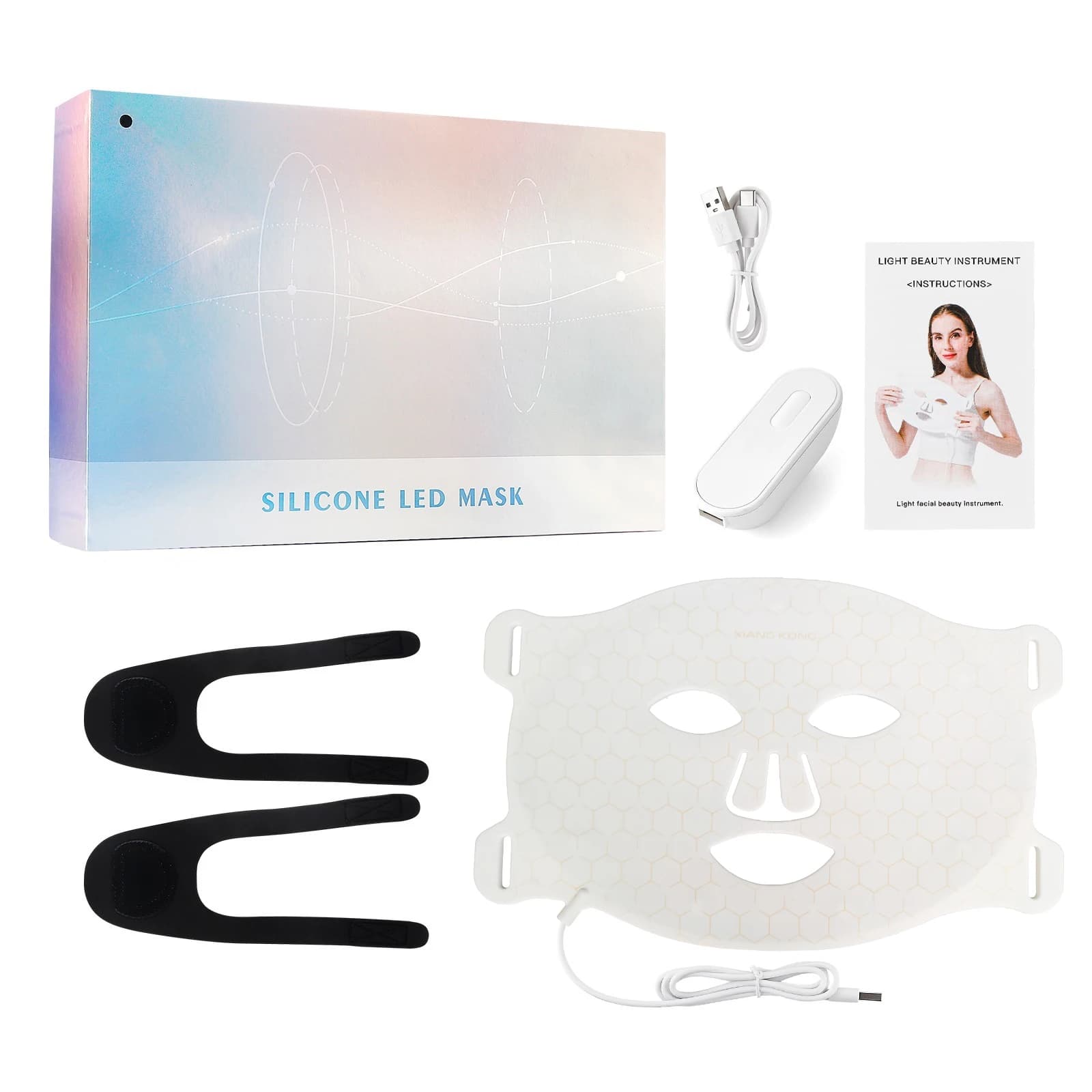 Masque Facial LED en Silicone, 7 couleurs, Flexible, beauté du visage, thérapie à la lumière photoni