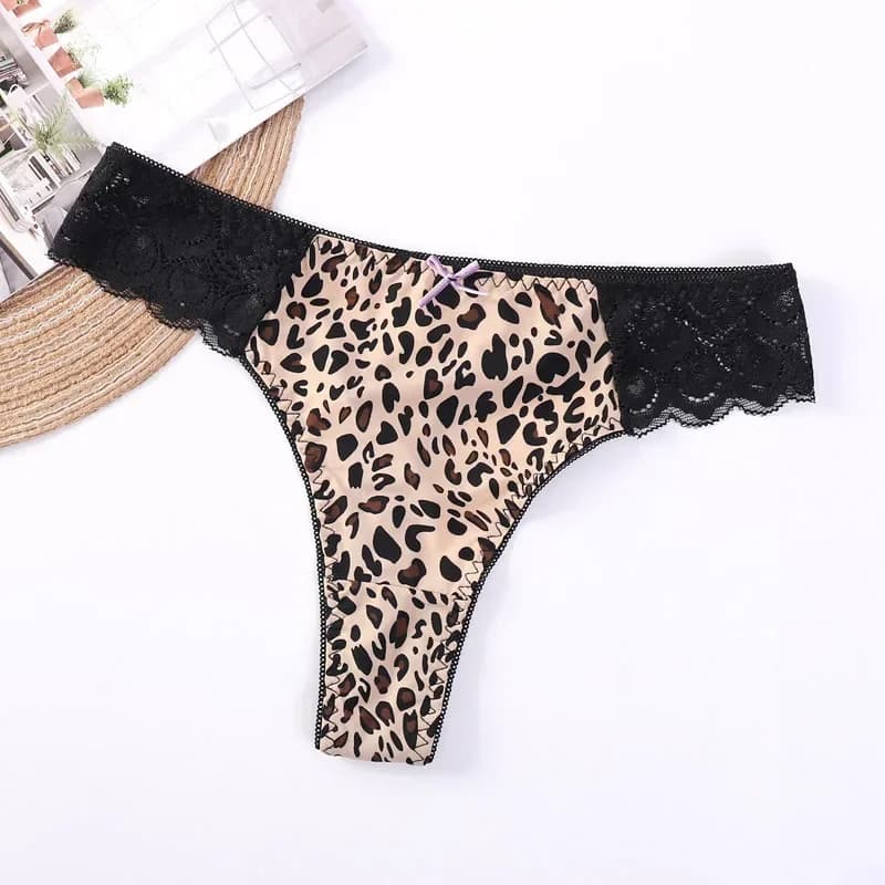 Culotte tanga en dentelle respirante imprimé léopard pour femmes, string ajouré sans Trace, sous-vêt