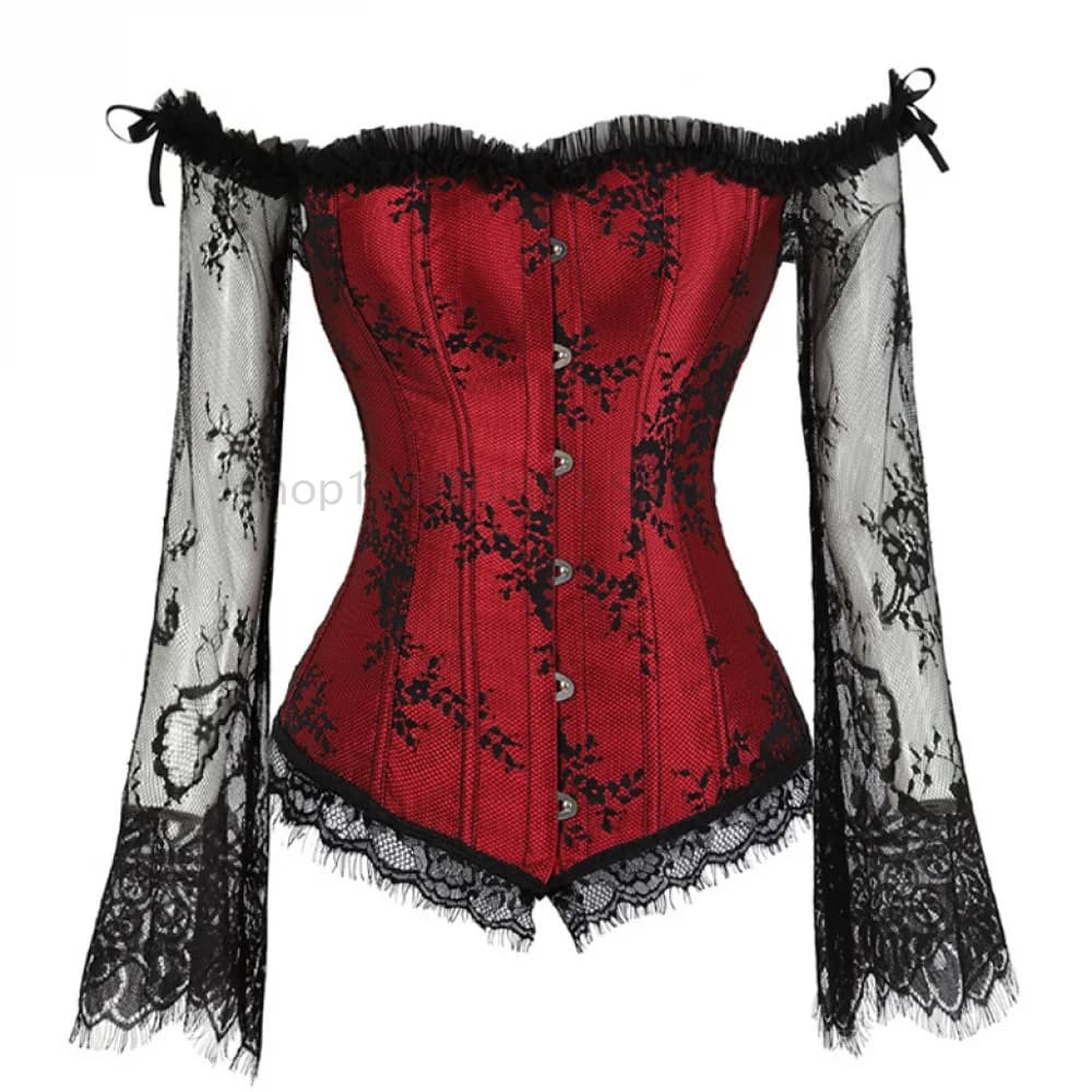 Corsets gothiques pour femmes, chemisier victorien, épaules dénudées, motif Floral, manches longues,