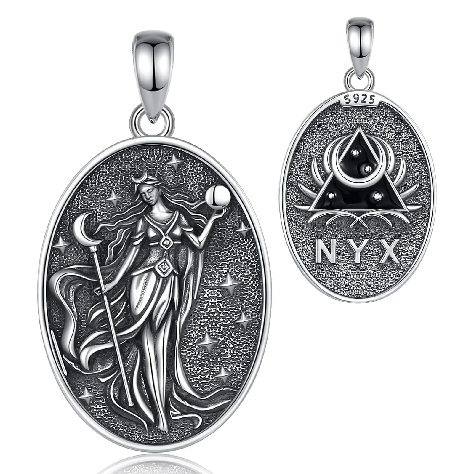 Eudora 925 argent Sterling NYX lune déesse collier déesse foncée de la nuit NYX pendentif Wicca païe