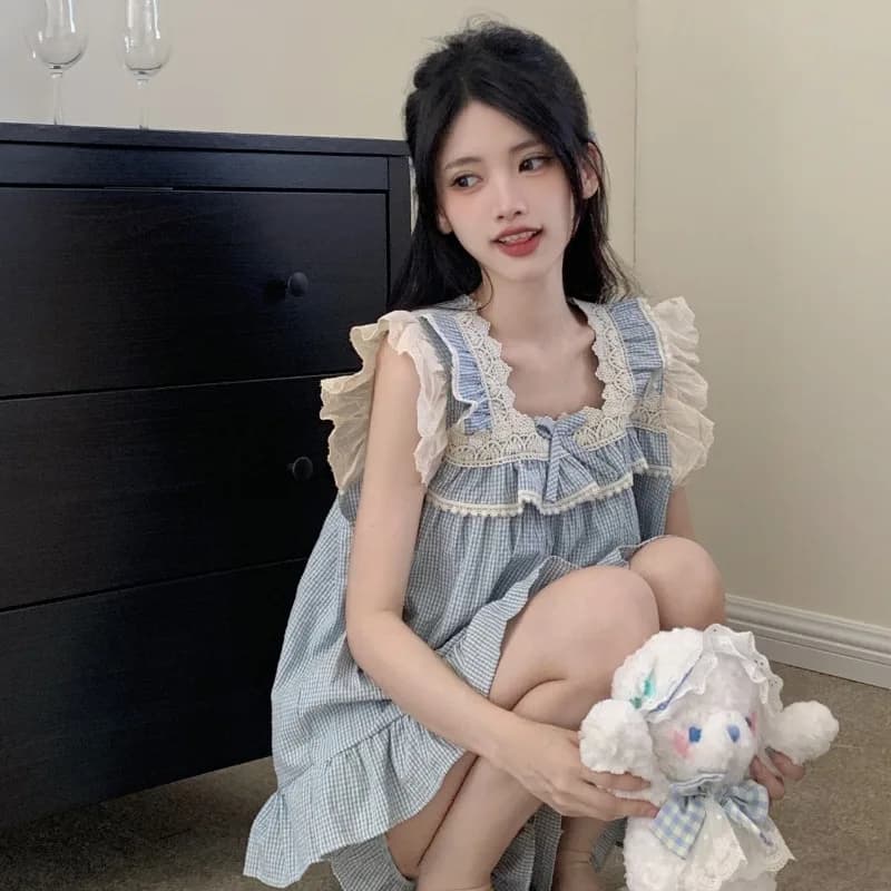 Ensemble de pyjama à volants de style japonais pour femmes, vêtements de nuit à la maison, dortoir é