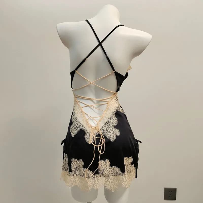 InjNightgScottsdale-Pyjama sexy en dentelle, chemise de nuit en V profond, petite poitrine creuse, r