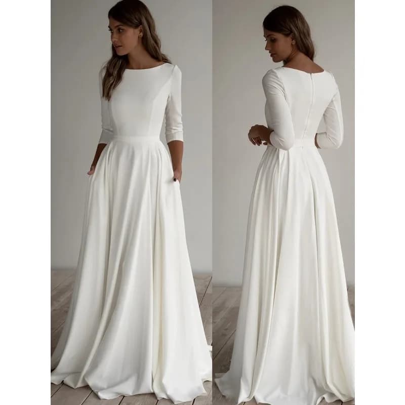 Robe de soirée minimaliste à manches longues pour invitées de mariage, élégante robe de mariée trapè