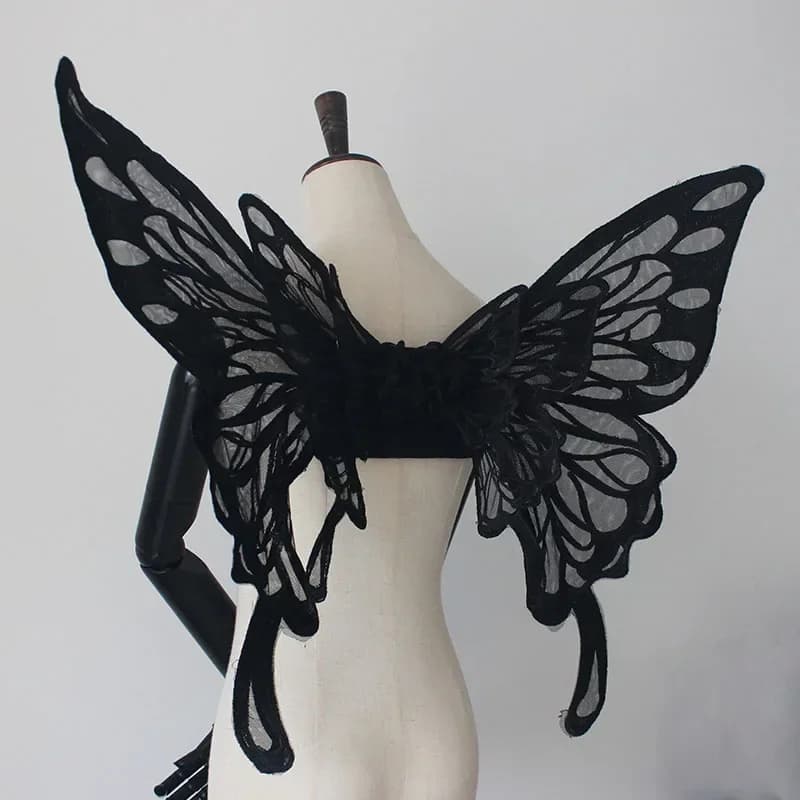 Ailes de Papillon Noires et Blanches Faites à la Main, Décoration de Dos en Maille Lolita, Accessoir