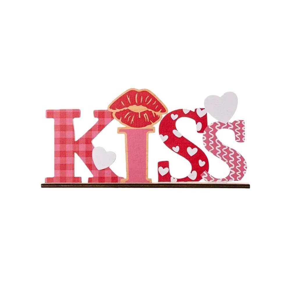 Ornement en bois LOVE KISS, nœud d'amour, cœur, artisanat en bois, décorations de la Saint-Valentin,