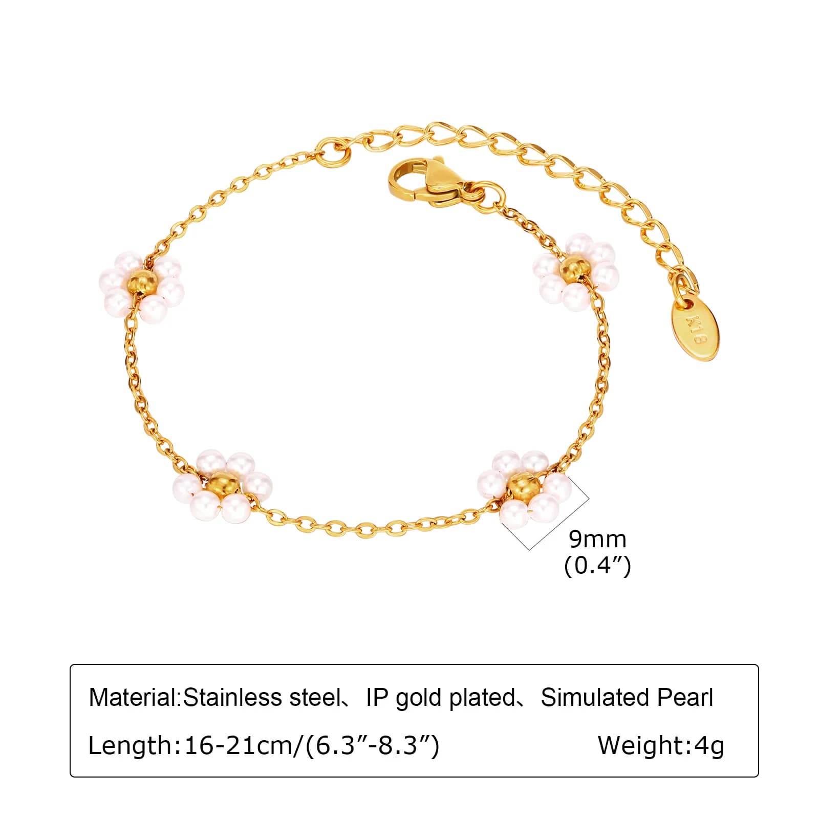 Destroy AndrFlower-bracelet pour femmes, bracelet plaqué or JO18 K, maillon ajustable en acier inoxy